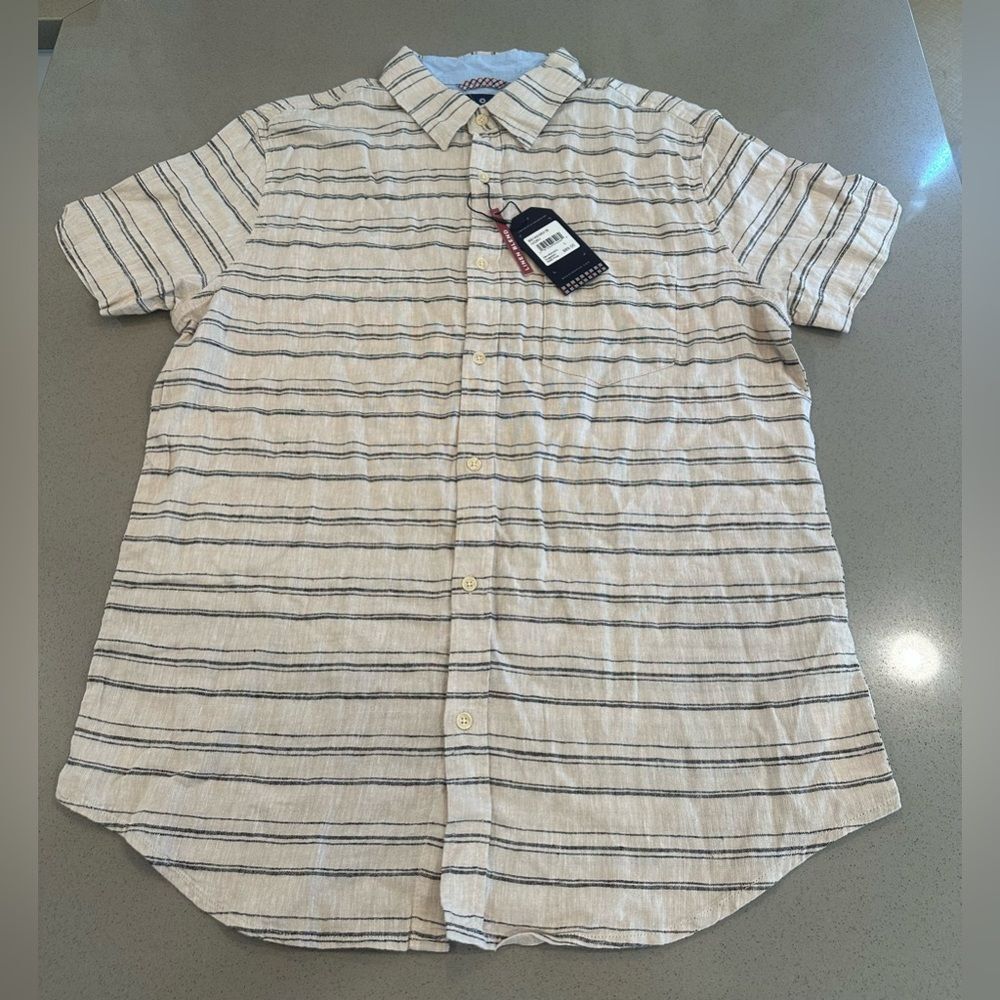 Brand New With Tag! Ben Sherman Linen-Blend Short Sleeve Button up Shirt Size L - Picture 1 of 9